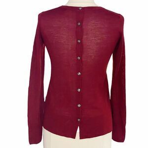 Ann Taylor Sz S Merino Wool Back Button Preppy Deep Wine Sweater Long Sleeves